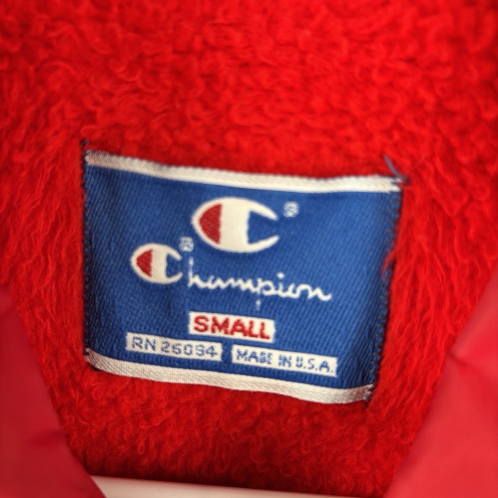 Vintage 1980s Champion Coaches Jacket Mens Small Red Sherpa Lined Snap Made USA - Picture 4 of 10